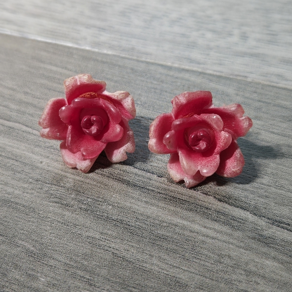 Elegant Vintage Pink Rose Stud Earrings Costume Jewelry
